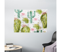 Watercolor Exotic Cactus Wide Tapestry