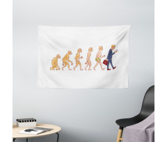 Ape to Man Cartoon Design Wide Tapestry