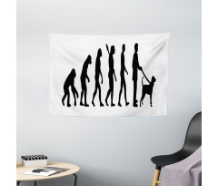 Ape to Man with Dog Pet Wide Tapestry