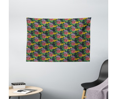 Tropical Leaf Jungle Flowers Wide Tapestry