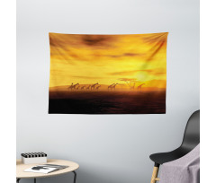 Dramatic Sunset Giraffes Wide Tapestry