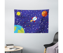 Starry Rocket Planets Wide Tapestry