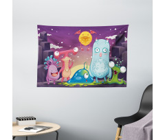 Funky and Happy Characters Wide Tapestry