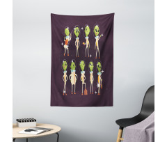 Little Green Ufo in Suits Tapestry