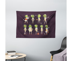 Little Green Ufo in Suits Wide Tapestry