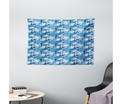 Blue Color Palette Roses Wide Tapestry