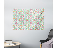 Doodle Flowers Leafy Wide Tapestry
