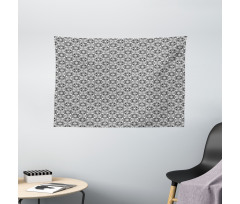 Monochrome Outline Flowers Wide Tapestry