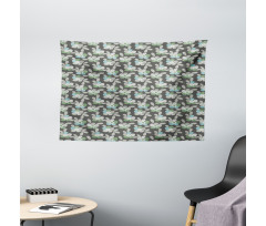 Abstract Flowers and Leaves Wide Tapestry