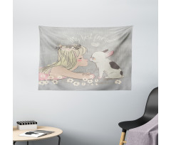 Girl Little Puppy Wide Tapestry