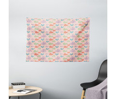 Fun Hearts in Pastel Colors Wide Tapestry