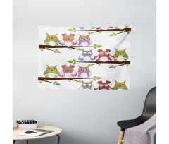 Birds on Tree Branches Wide Tapestry