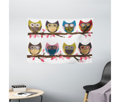 Birds Retro Art Style Wide Tapestry