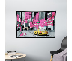 View of Manhattan and Taxi Wide Tapestry