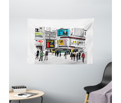 Pedestrians and Busy City Wide Tapestry