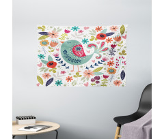 Ornate Bird and Flowers Wide Tapestry