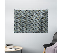 Retro Botanical Elements Wide Tapestry