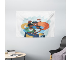 Happy Family Scene Wide Tapestry