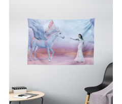 Dreamy Lady and Angel Horse Wide Tapestry