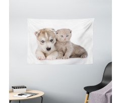 Cuddling Animals Wide Tapestry