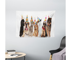 Party Animals in Hats Wide Tapestry