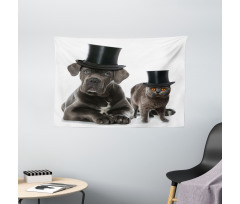 Pets in Magicians Hat Wide Tapestry