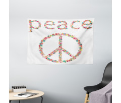 Peace Sign with Flower Wide Tapestry