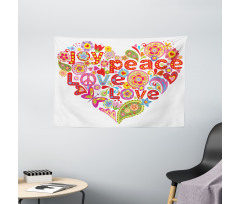 Hippie Floral Heart Sign Wide Tapestry