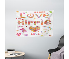 Love Hippie Vivid Floral Wide Tapestry