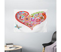 Colorful Peace Heart Wide Tapestry