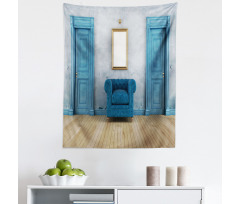 Dekorasyon Mikrofiber Duvar Halısı Mavi Ahşap Kapı ve Ayna