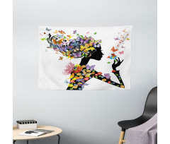 Flowers with Butterfly Wide Tapestry