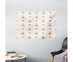 Anchors and Hearts Wide Tapestry