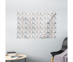 Pastel Polar Bear Pattern Wide Tapestry