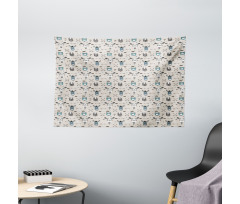 Childish Reindeer Heads Art Wide Tapestry