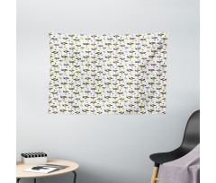 Exotic Birds in Doodle Art Wide Tapestry