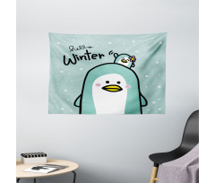 Mom and Baby Penguins Wide Tapestry