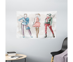 Young Women Clothes Sketch Wide Tapestry