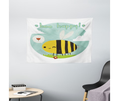 Bee Happy Doodle Wide Tapestry