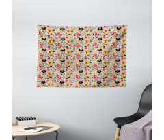 Cartoon Style Monsters Wide Tapestry