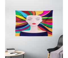 Lady and Colorful Strands Wide Tapestry