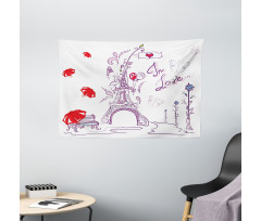 Doodle Romantic Paris Wide Tapestry