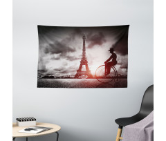 Man on Retro Bicycle Wide Tapestry