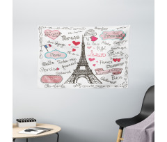 Paris Letter Heart Wide Tapestry