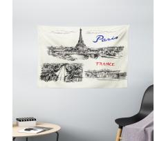 Paris Sketch Art Wide Tapestry