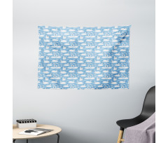 White Aquatic Bird and Babies Wide Tapestry