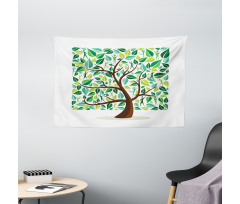 Squares Leaves Silhouette Wide Tapestry