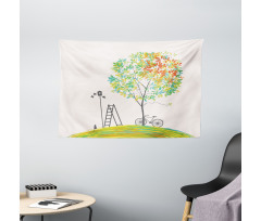 Bicycle Stairs Bird Wide Tapestry