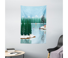 Ice Skating Frozen Lake Art Tapestry