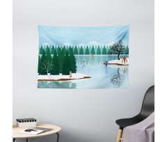 Ice Skating Frozen Lake Art Wide Tapestry